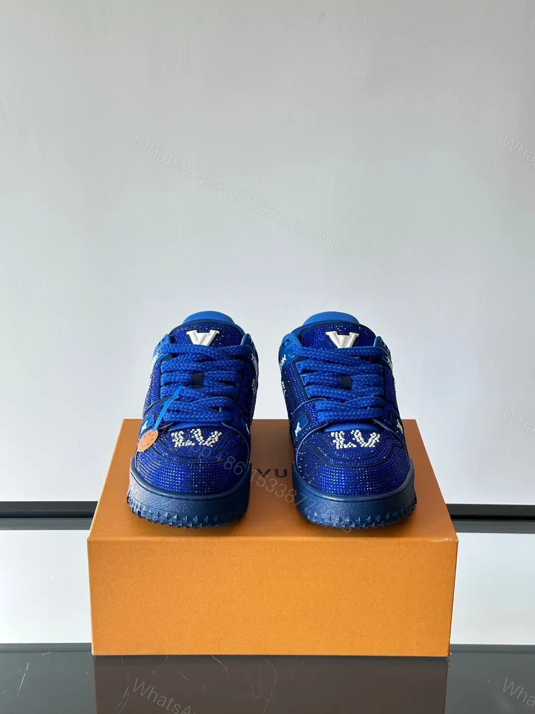 View 2 of LV Men Blue Fabric Embellished Sneakers
