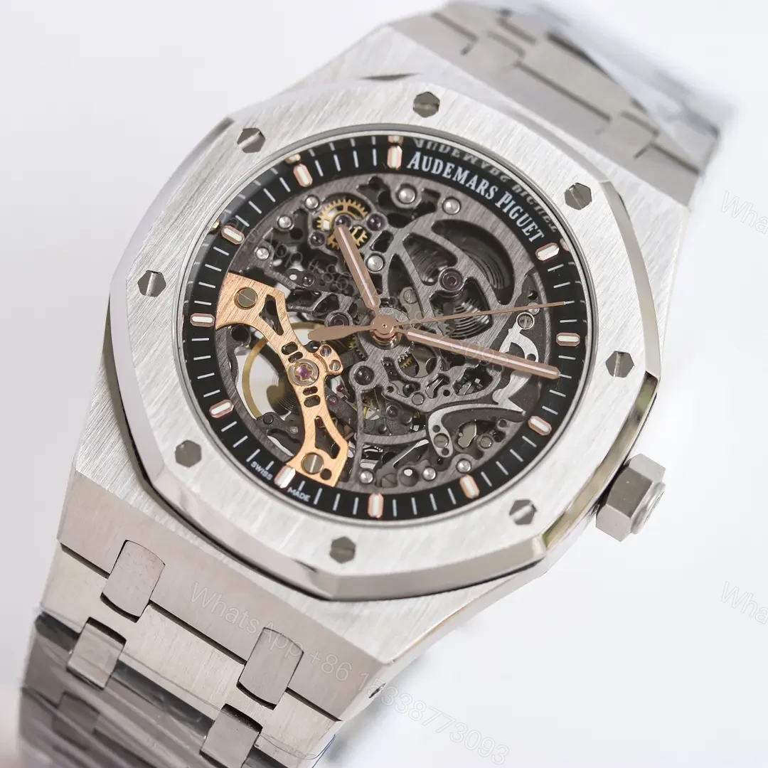 View 3 of JF Factory Audemars Piguet Royal Oak Offshore 15407ST.OO.1220ST.01 Men’s Mechanical Watch – Silver with Rose Gold Accents, Skeleton Dial, 41mm