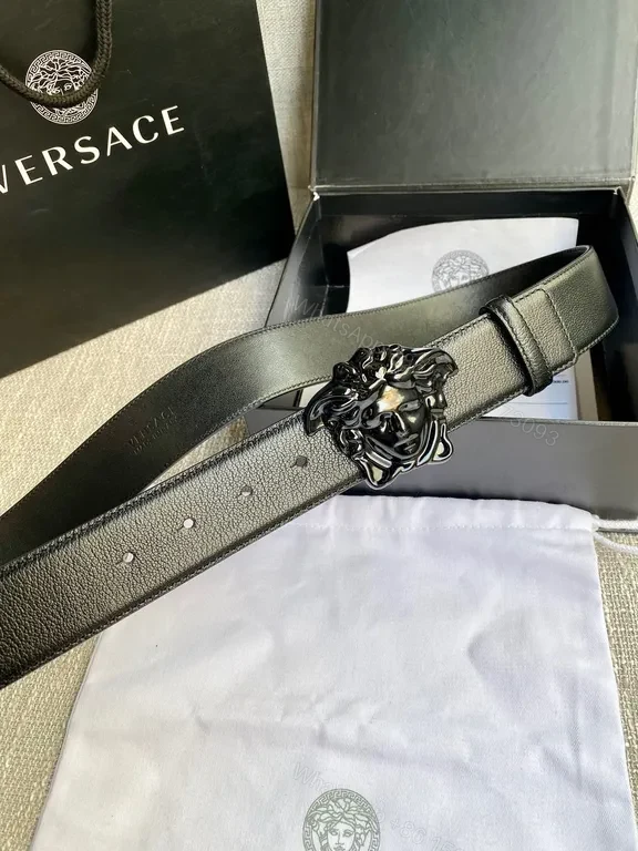 View 2 of Statement Medusa Belt: Premium Italian Leather, Gold Buckle, Versace Style Belt