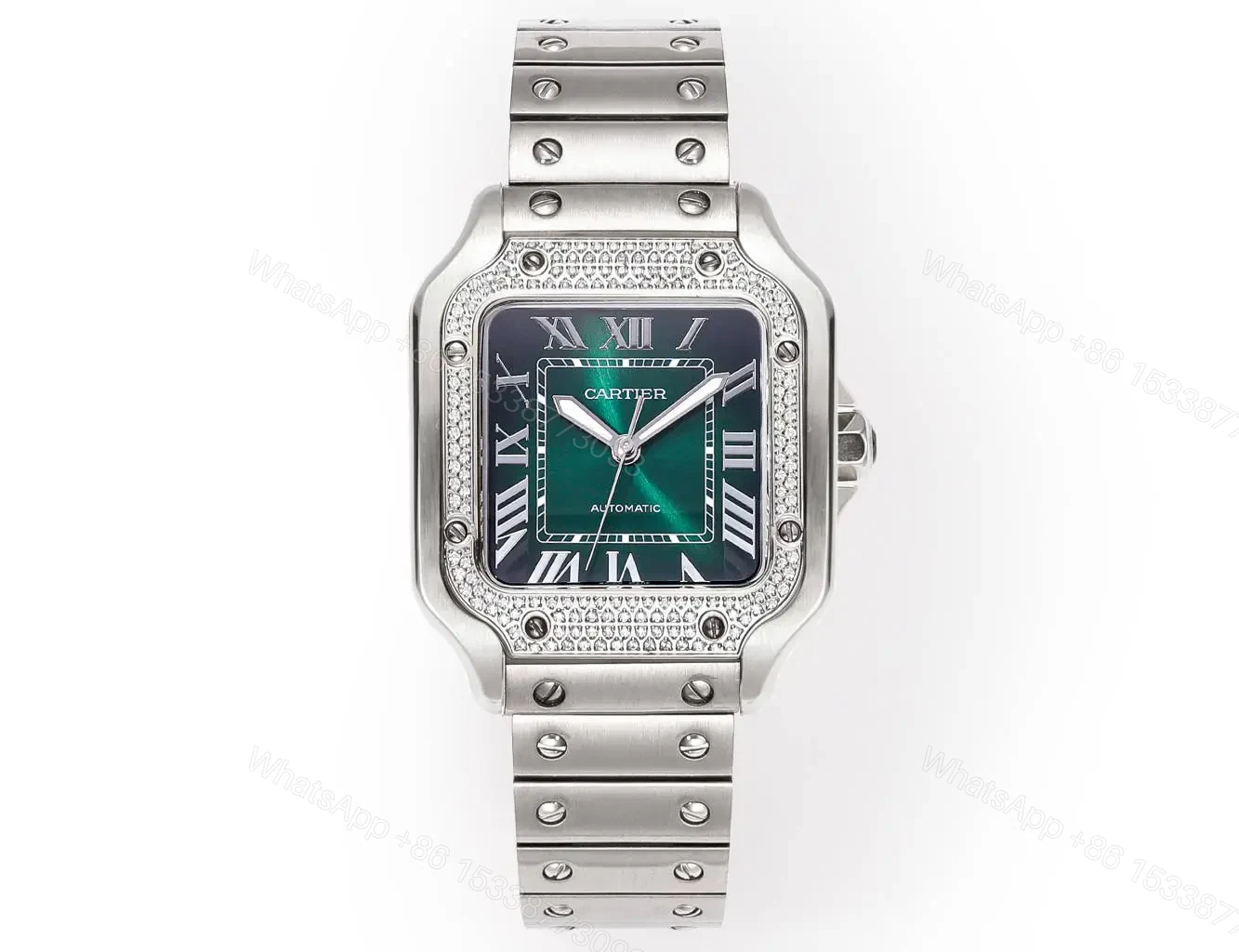 Cartier super clone Santos Green Dial Diamond Steel Bracelet Premium 40MM RG-CARTIER-SANTOS-GRN-DIA-STL-40 — view 1