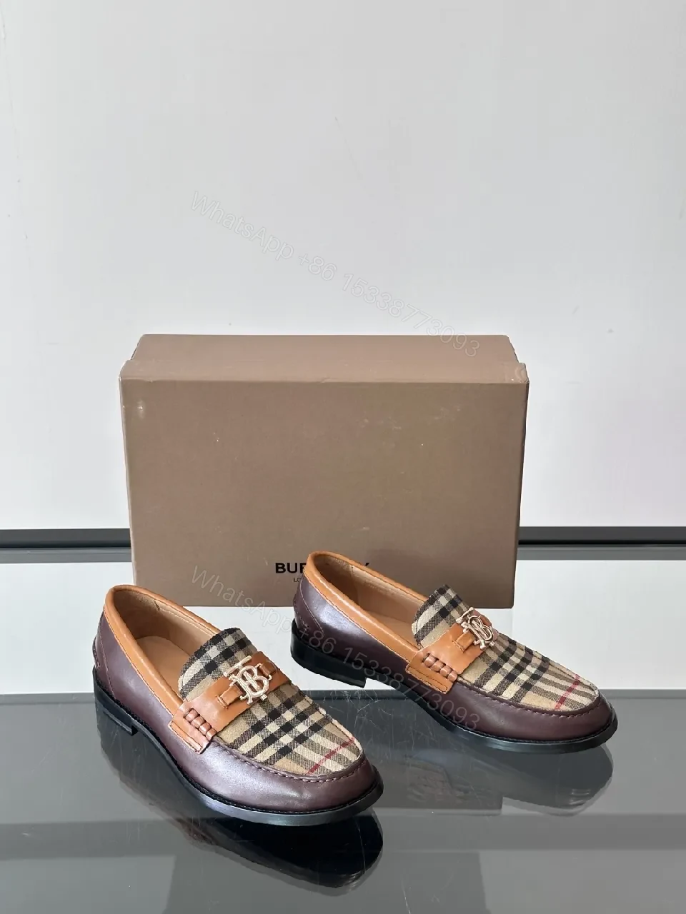 View 7 of Classic Plaid Leather Loafers with Rich Trim and Sole Comfort
