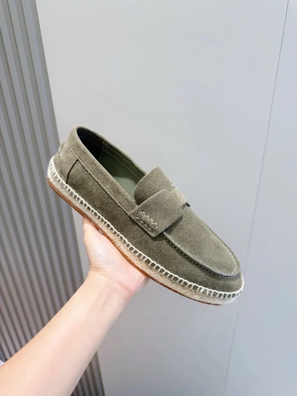 View 6 of Olive Suede Moccasins | Casual Slip-On Shoes | Hermes Style