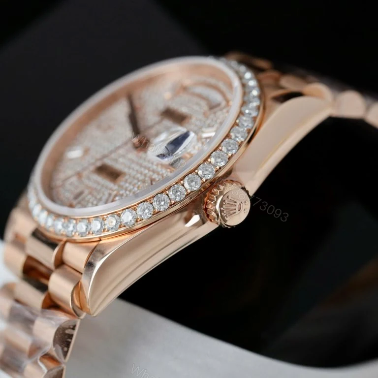 View 4 of Rolex Day-Date 36mm Super Clone 18K Rose Gold Wrapped + Moissanite Diamonds