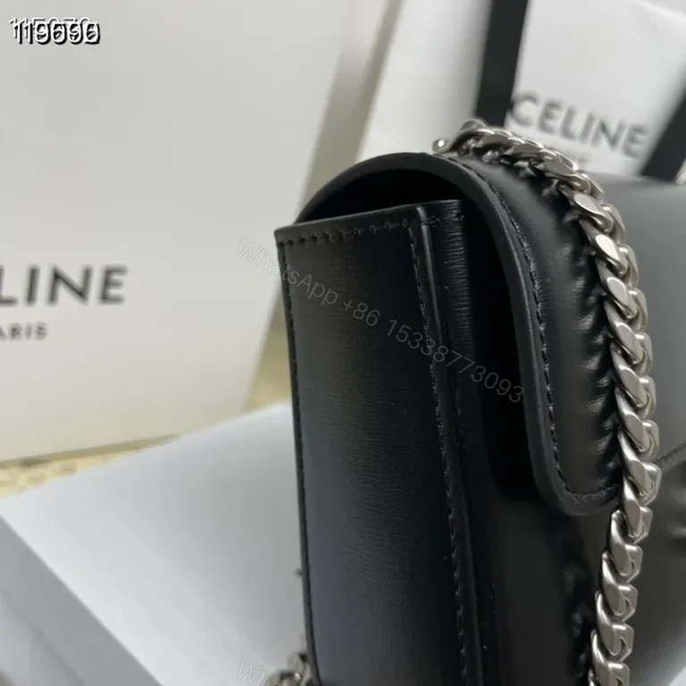 View 8 of Compact Leather Crossbody with Chain Detail