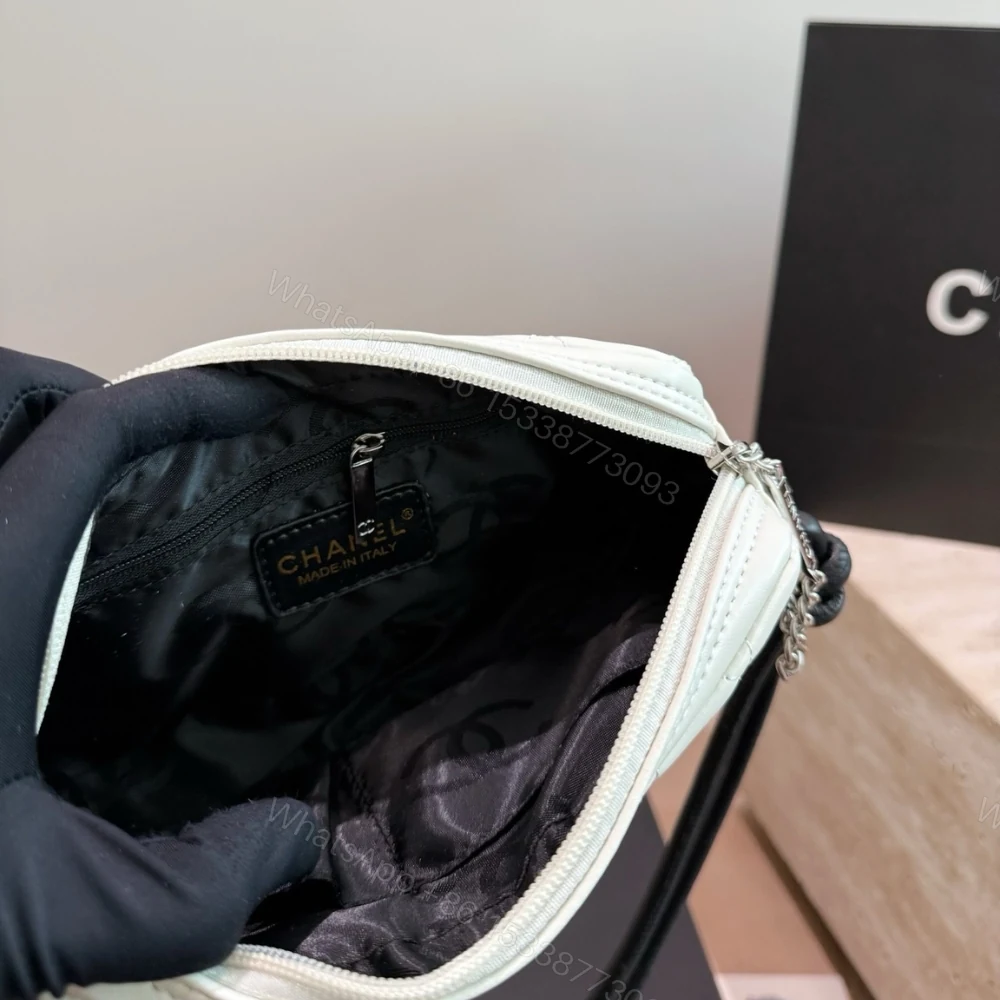 View 9 of Chanel Cambon Pochette Quilted Leather White And Black 22Cm