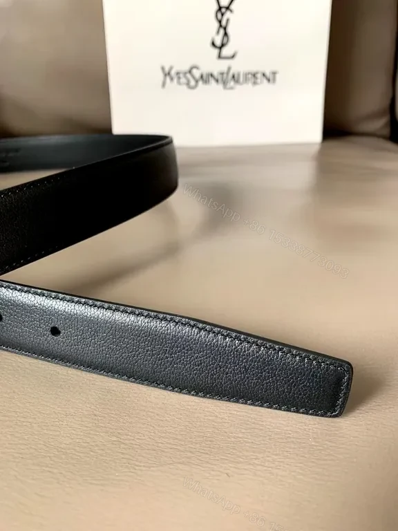 View 5 of Sleek Black Leather Belt with YSL Buckle â€“ Premiumâ€”Mid-Width