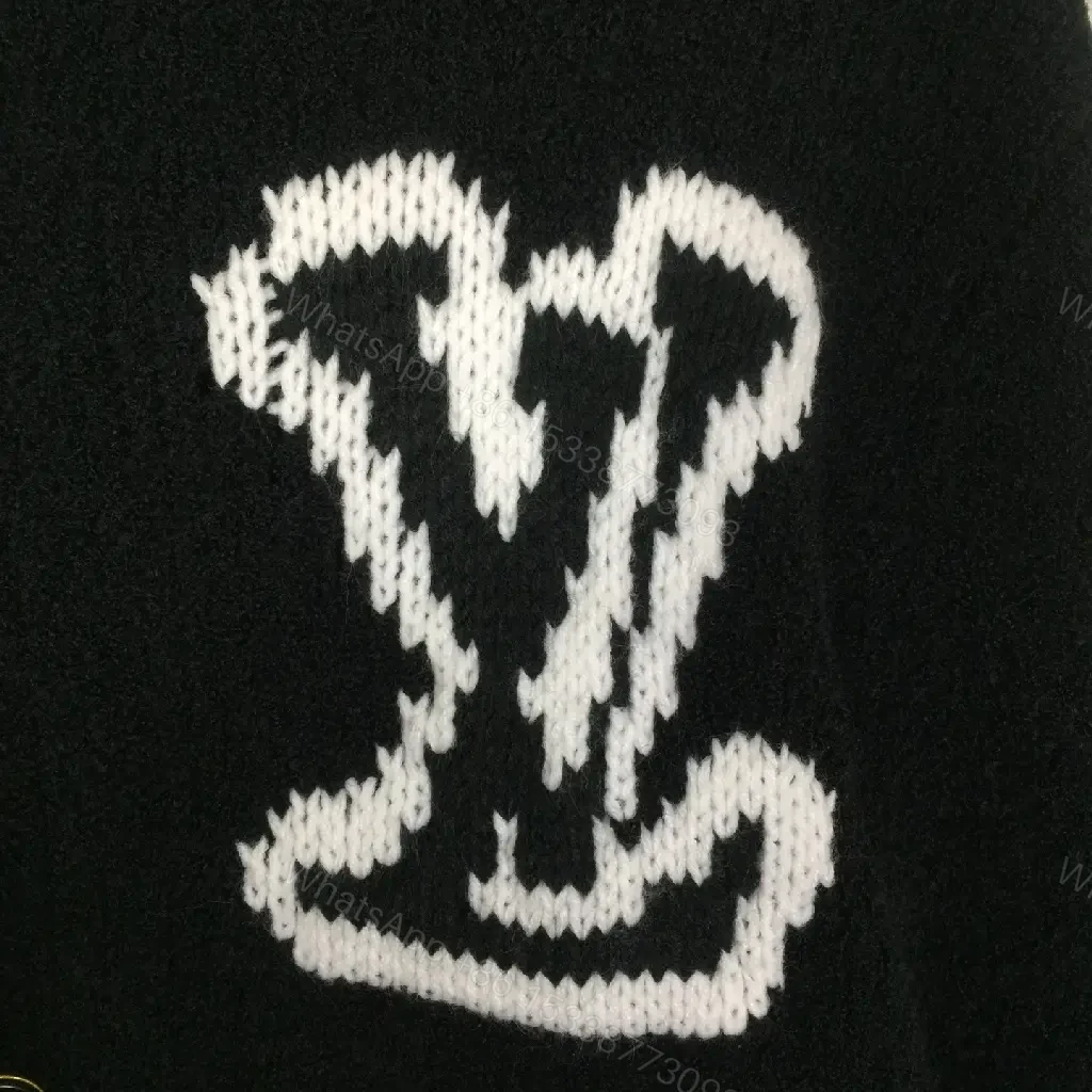 View 8 of Lux Black Textured Cardigan with White Logo Accent