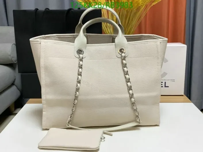 View 2 of Chanel Deauville White Medium Tote Bag RB39831