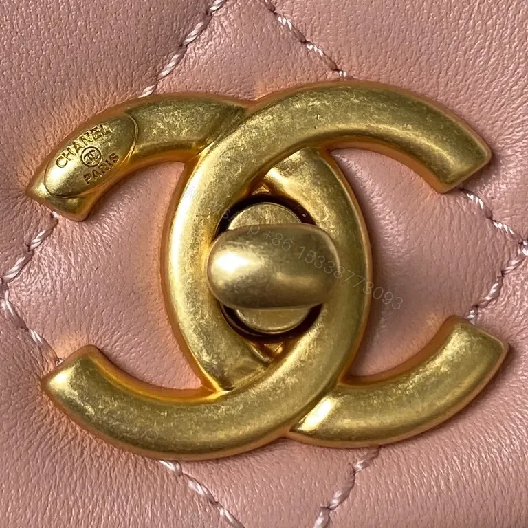 View 2 of Soft Pink Quilted Leather Shoulder Bag with Gold Hardware - Lux Collection