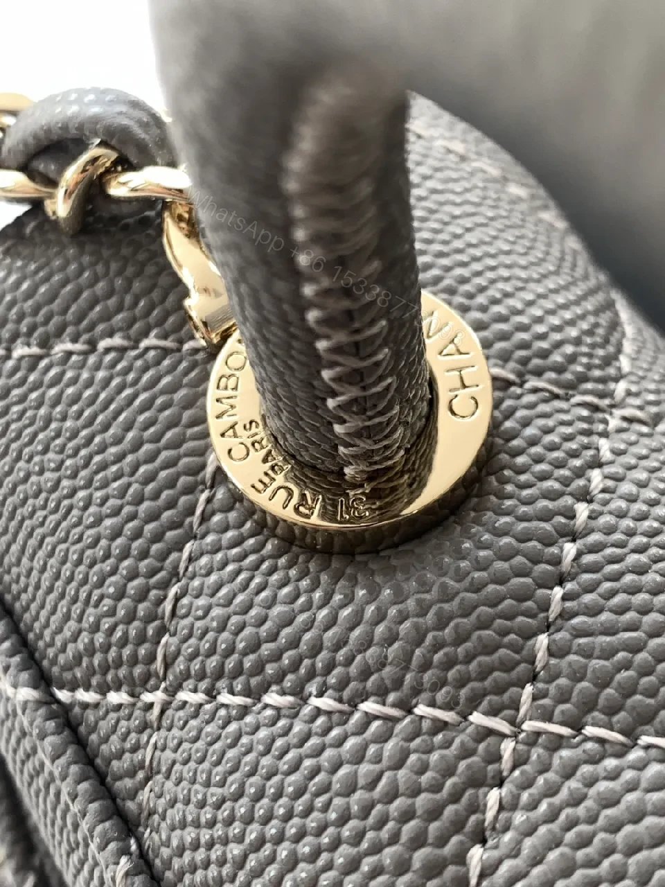 View 7 of Charcoal Leather Quilted Mini Bag with Gold Chain Accent