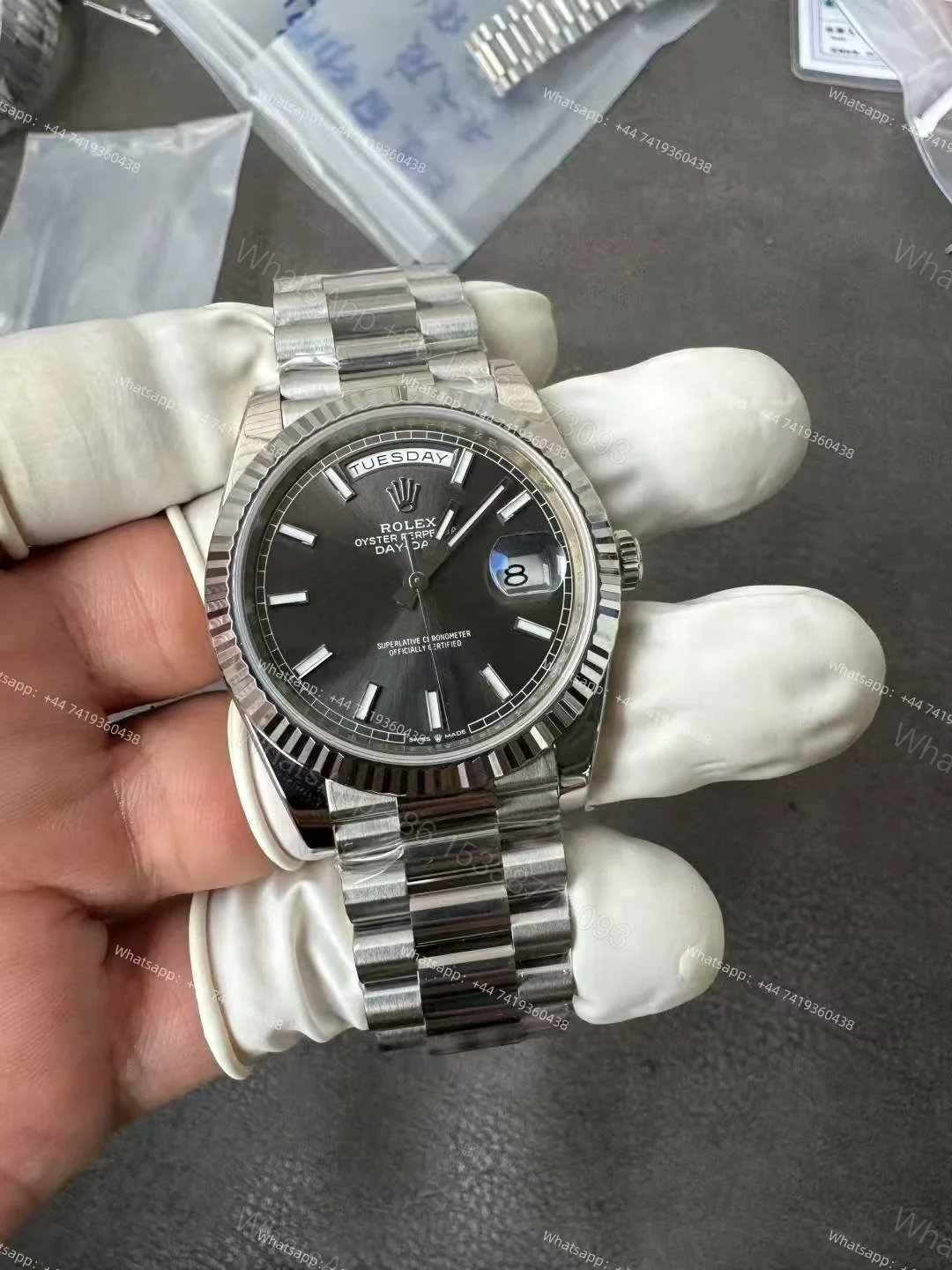 View 2 of Rolex Day-Date M228239-0060 1:1 Replica Gray Dial 40MM 3255 Movement Presidential Bracelet Super Clone Watch