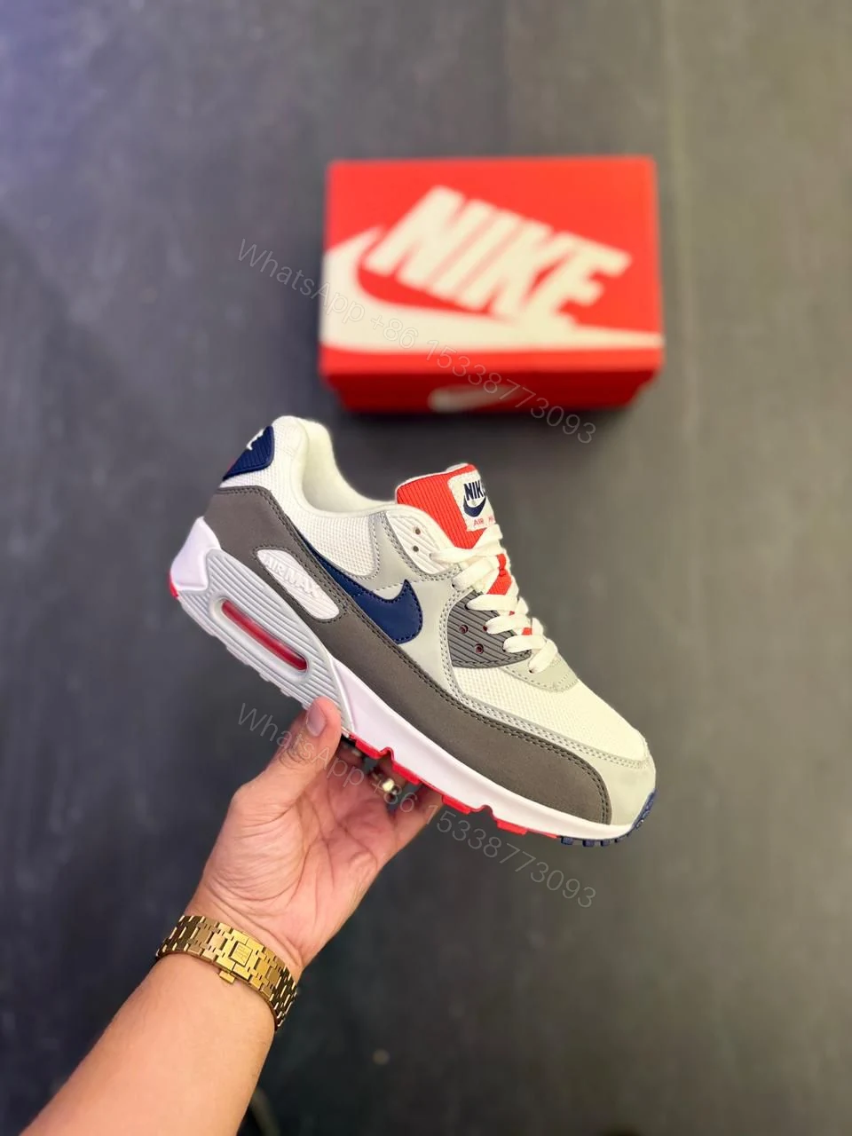 View 4 of FIRST COPY NIKE AIRMAX 90 WHITE BLUE GREY FOR MEN