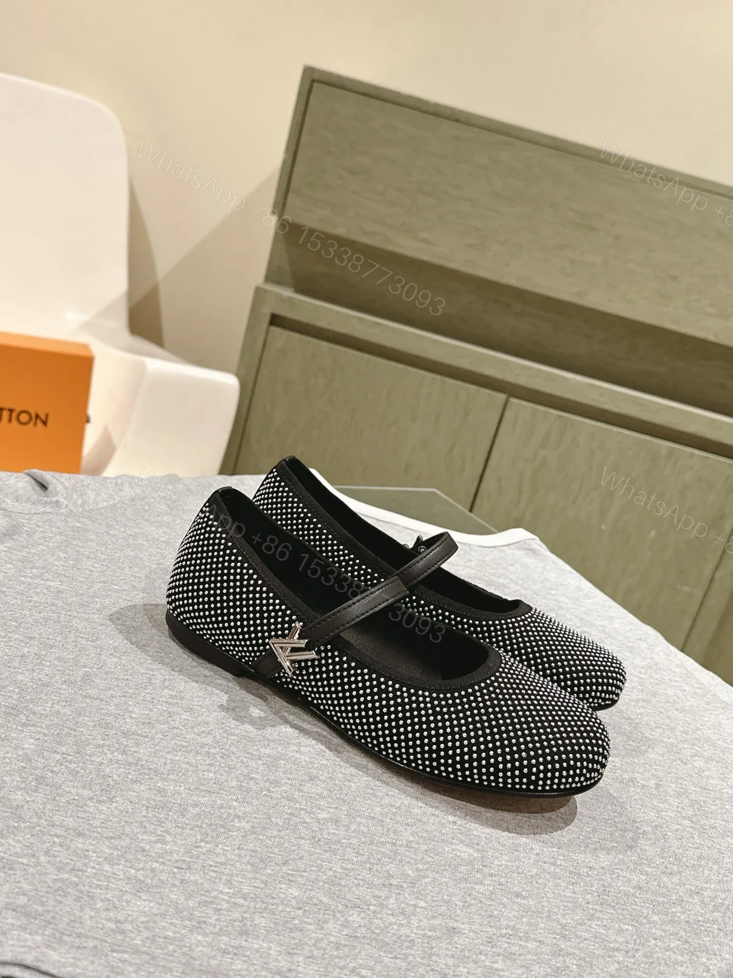 View 3 of LV Women Black Polka Dot Fabric Mary Janes
