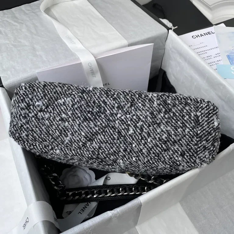 View 7 of Chanel-Inspired Tweed Canvas Handbag with Luxe Chain
