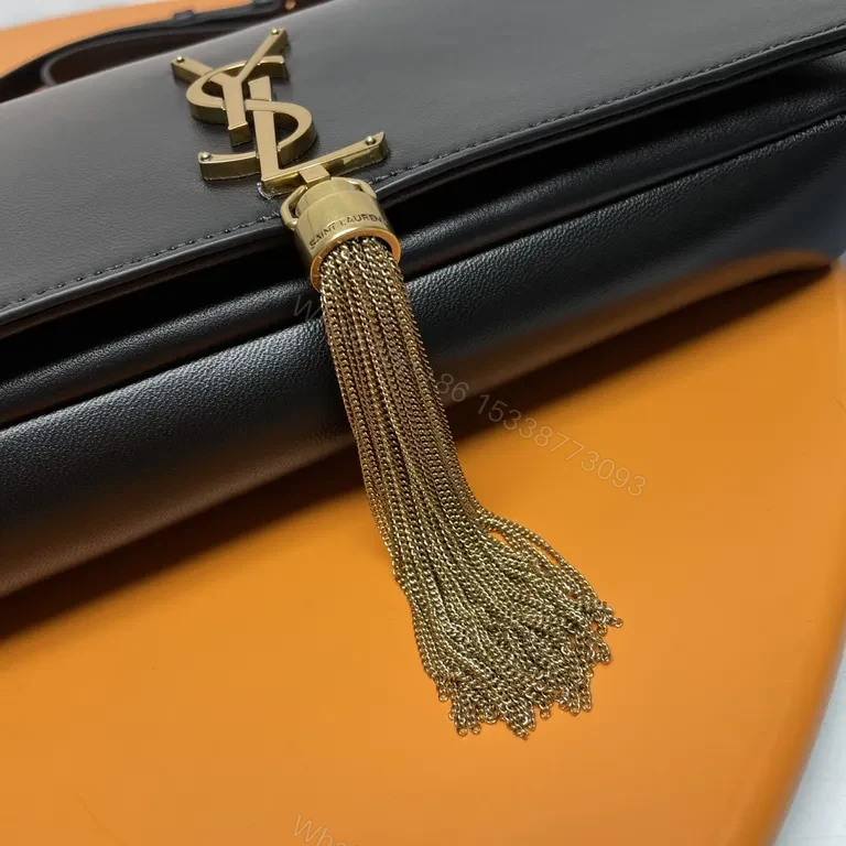 View 7 of Chic Black Leather YSL Tassel Shoulder Bag