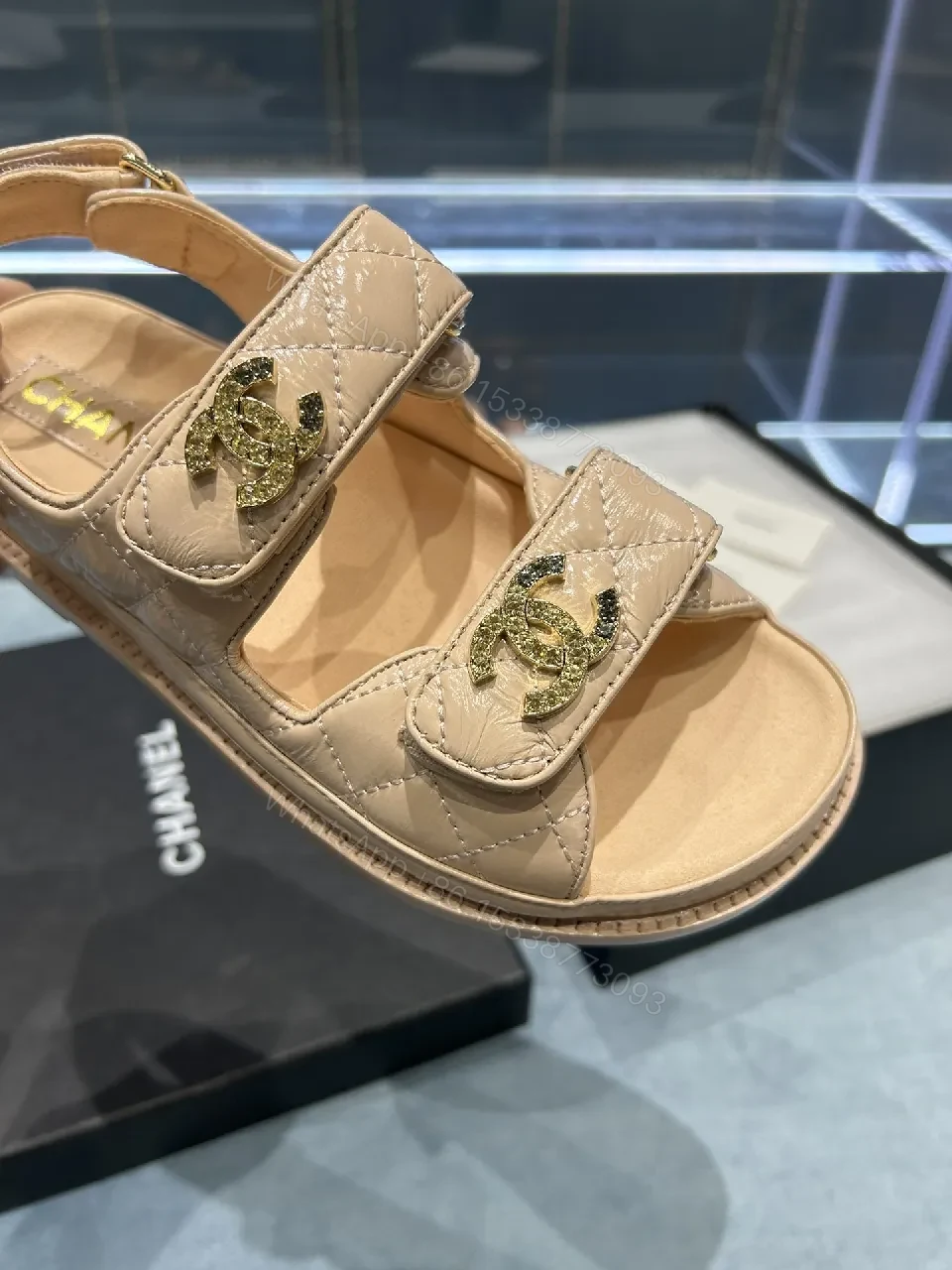 View 8 of Beige Faux Leather Sandals • Quilted Straps • Everyday Luxury