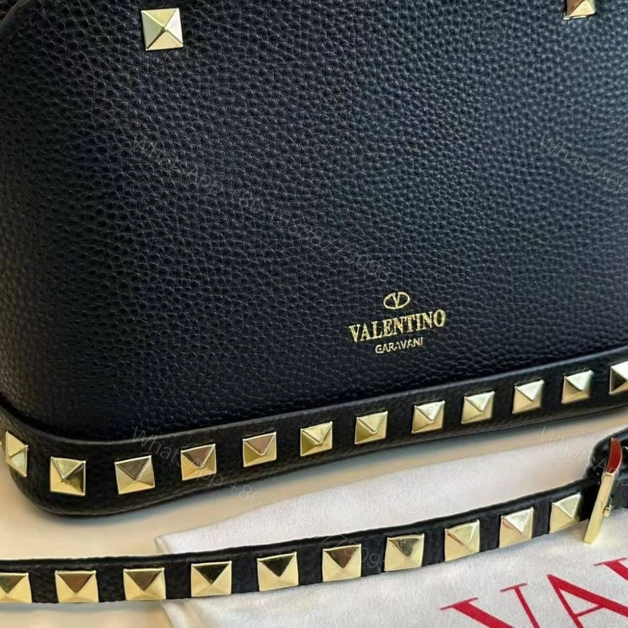 View 7 of VALENTINO GARAVANI ROCKSTUD HANDBAG IN GRAINY BLACK 21CM