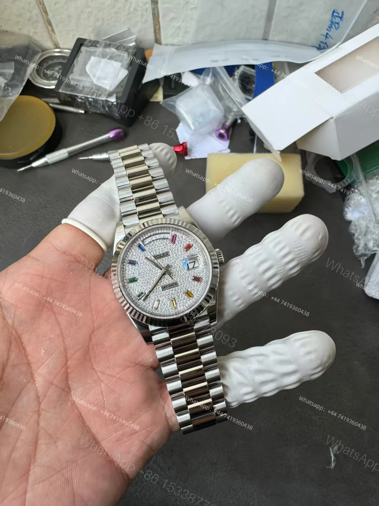Rolex Day-Date M128239-0019 1:1 Replica Moissanite Rainbow Diamond Dial 36MM 3255 Movement Presidential Bracelet Super Clone Watch — view 1