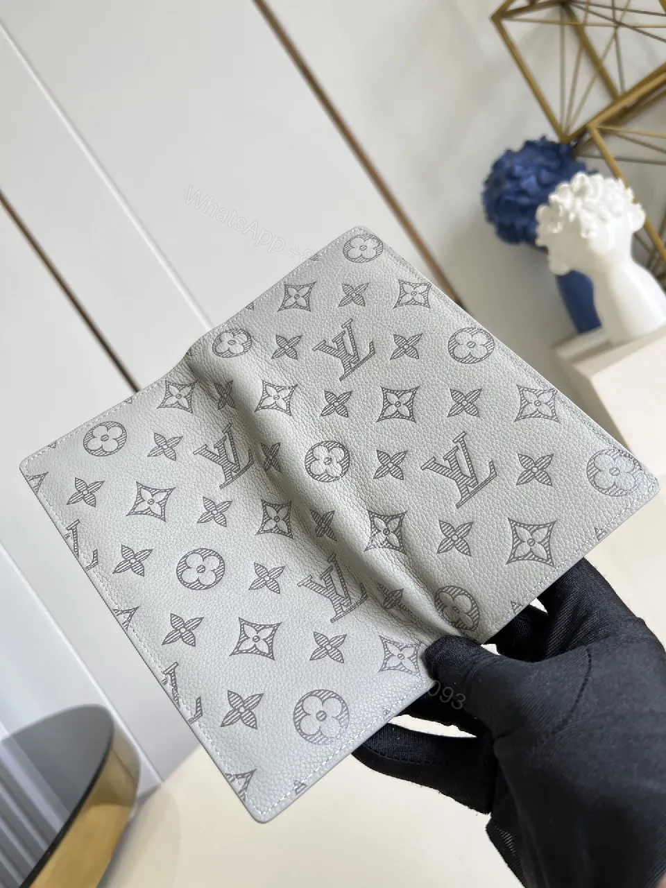 View 3 of Grey Pebble Leather Monogram Wallet - Subtle Luxury, Card & Cash Organizer