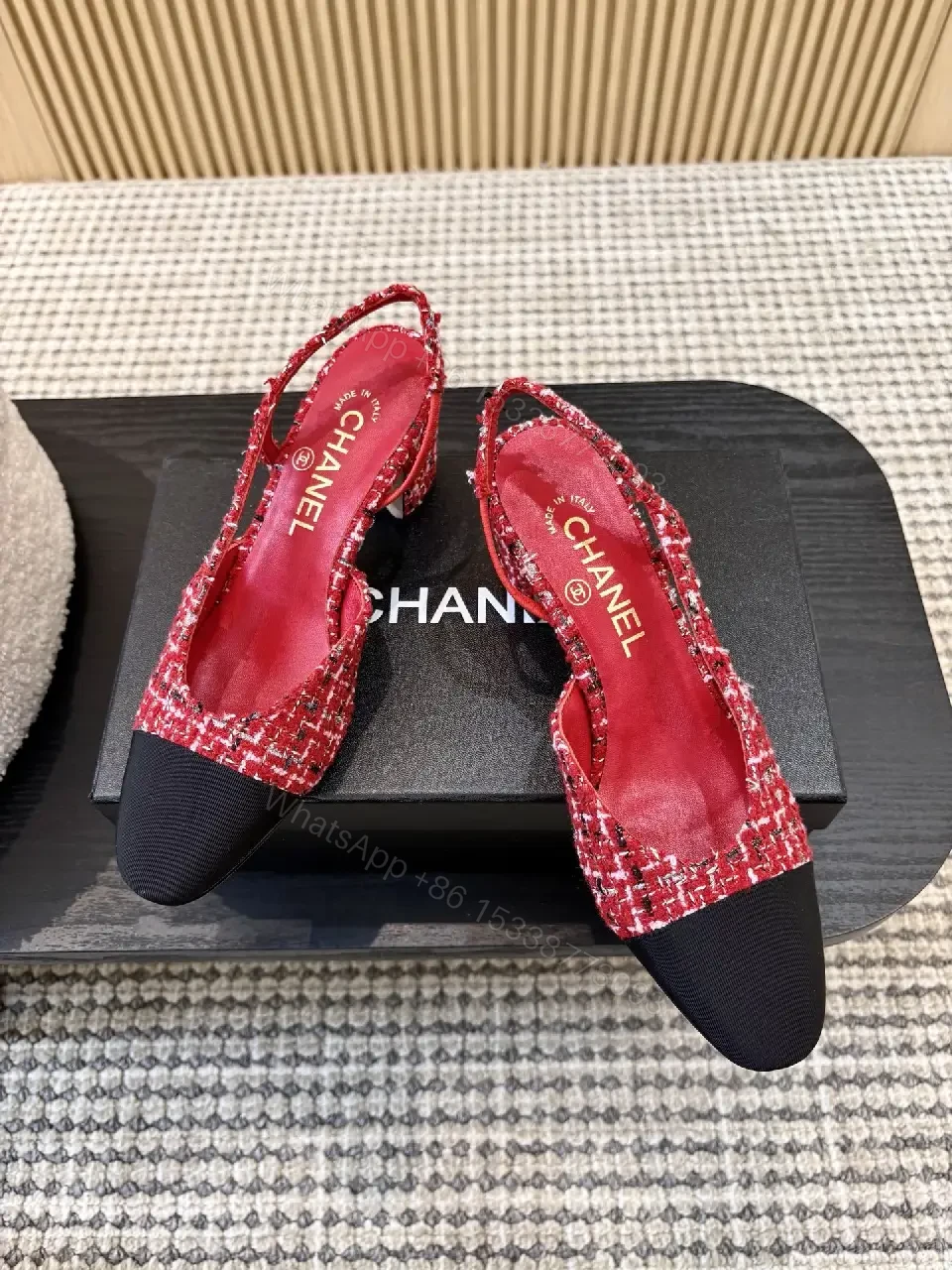 View 3 of Red Tweed Slingbacks: Modern Luxe, Comfortable Heels