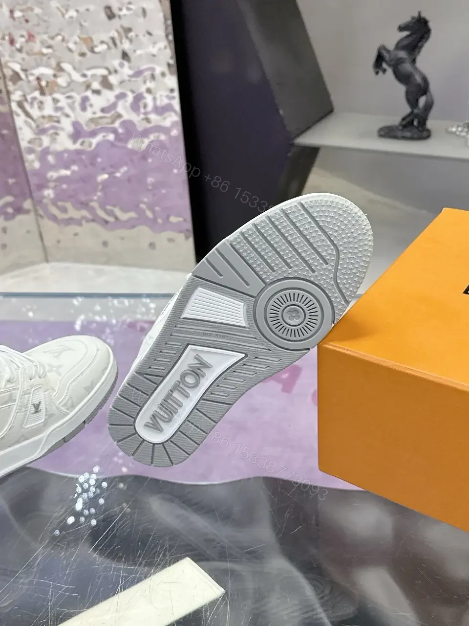 View 6 of White Leather Monogram Luxe Sneaker, All-Day Comfort