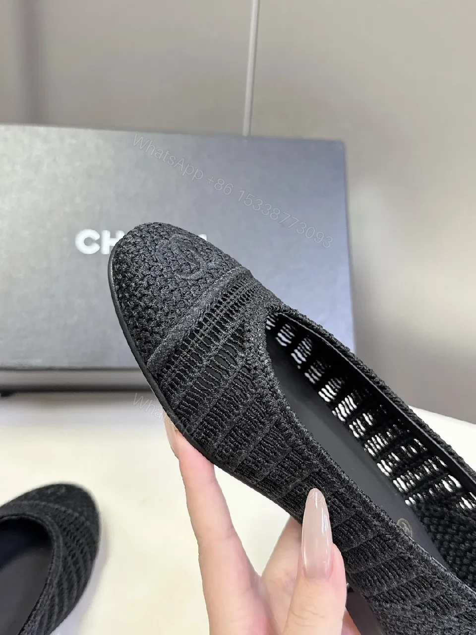 View 7 of Black Knit Ballet Flats | Subtle Logo Detail, Designer-Inspired Comfort