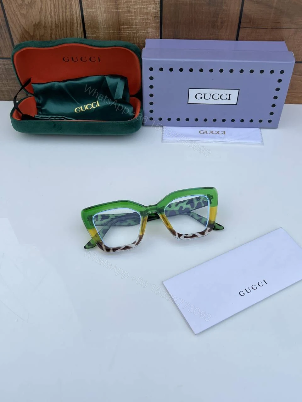 View 2 of First Copy Gucci 6186 Green Plano Luxury Designer Sunglasses Premium Fashion Eyewear