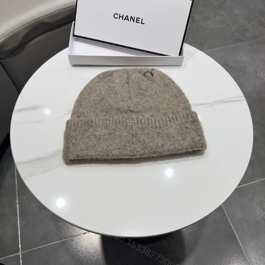 View 2 of Cozy Beanie in Taupe Knit | Luxe, Subtle Logo, Everyday Warmth