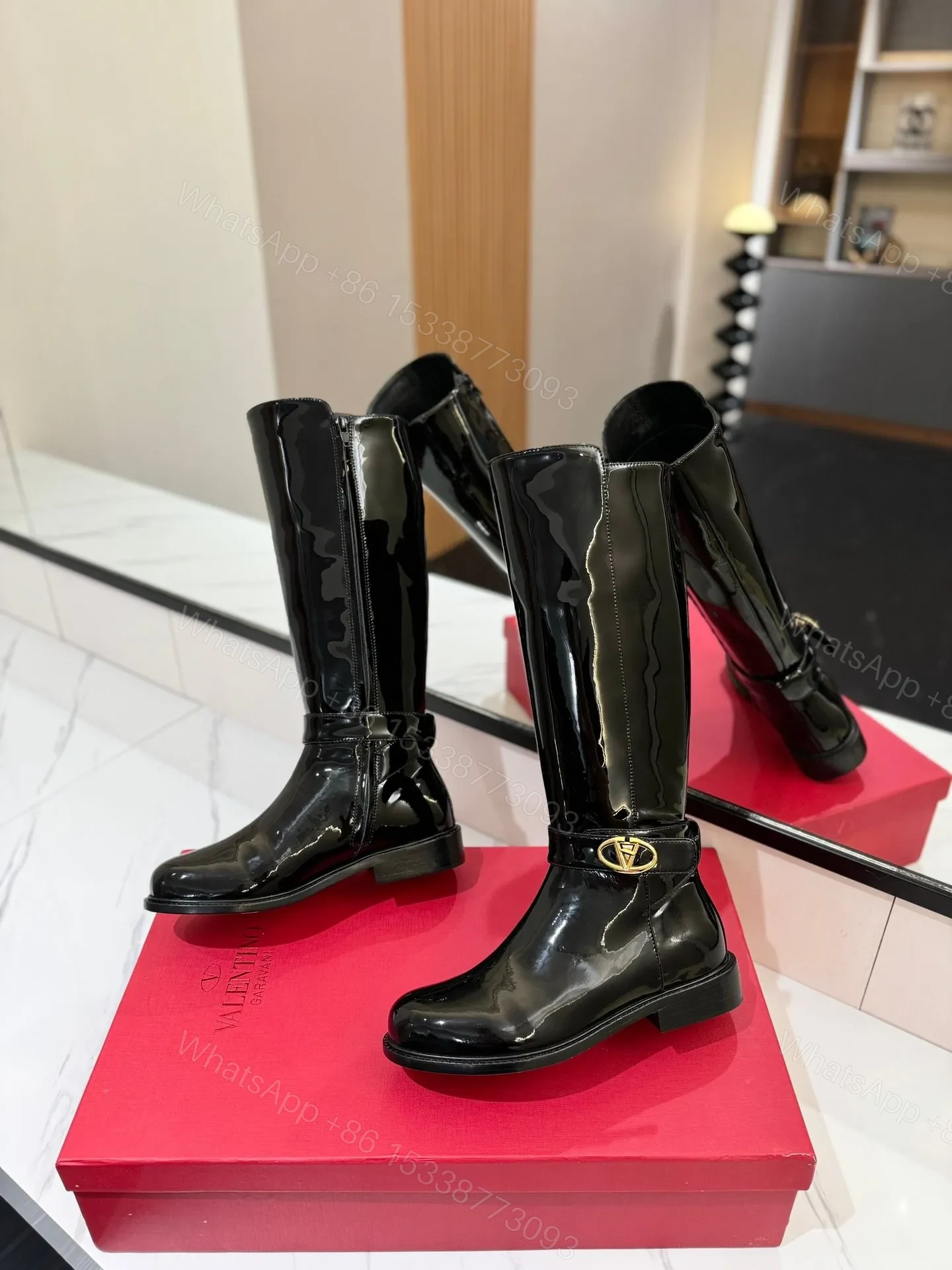 View 6 of Valentino Women Black Patent Leather Tall Boots