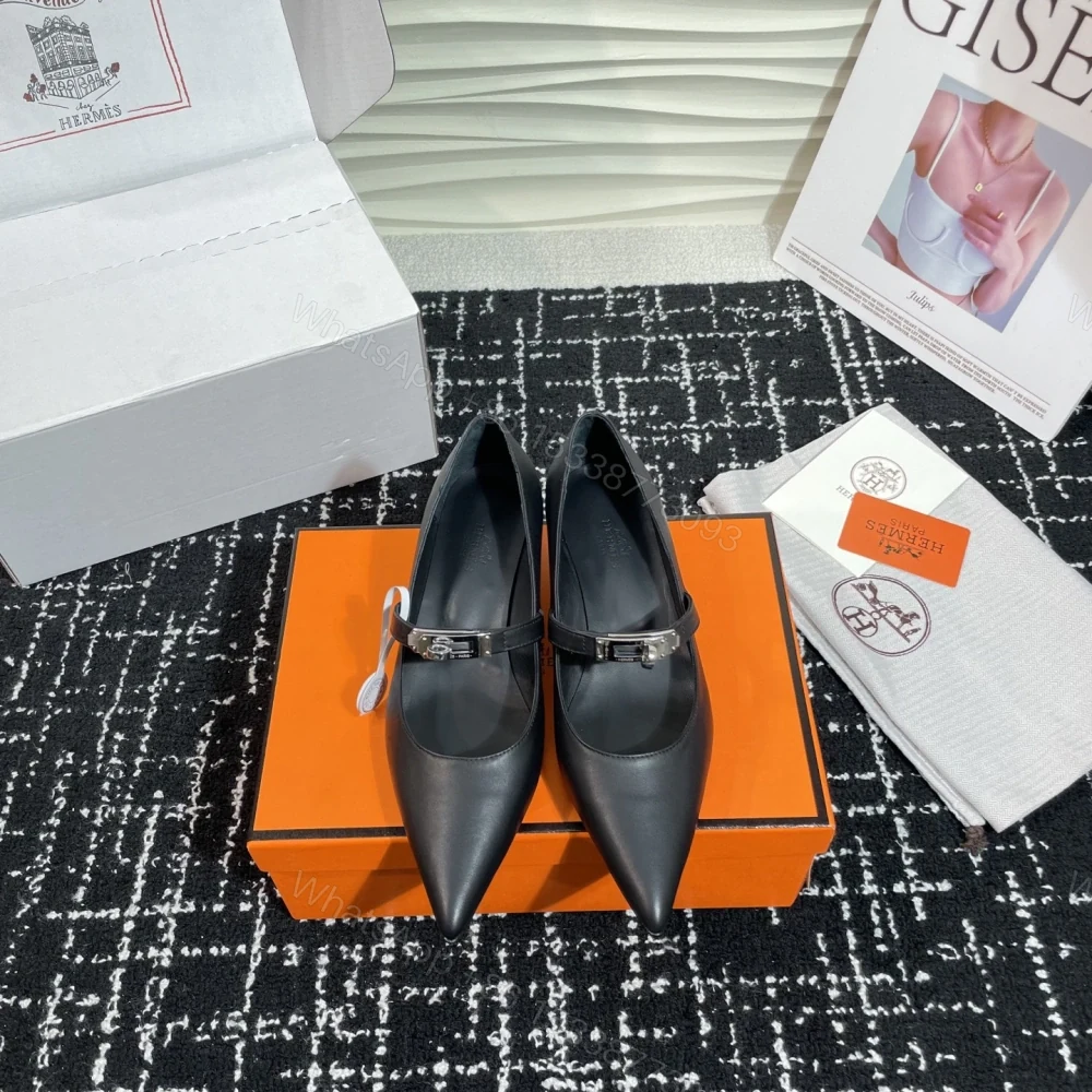 View 4 of 高仿Hermes*Kelly系列H251007Z02小牛皮高踭鞋黑色4CM免檢版