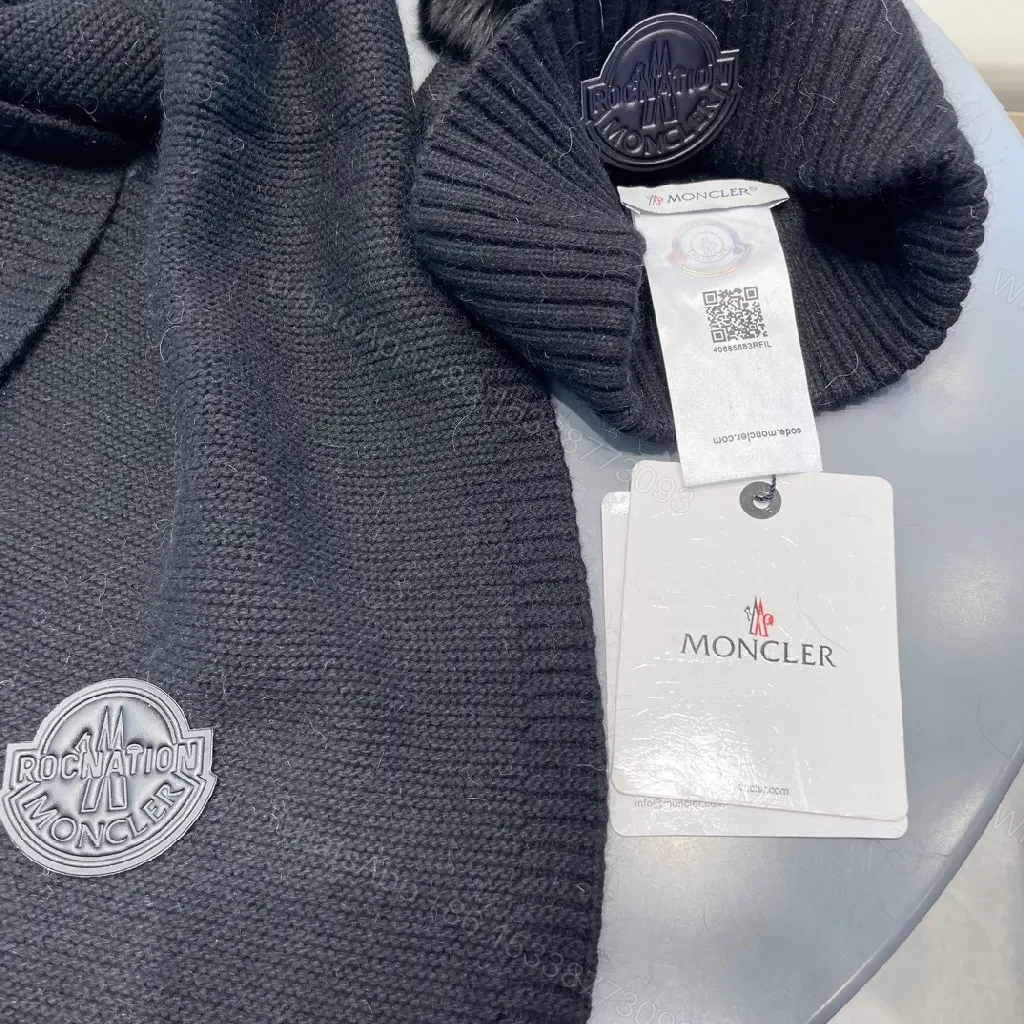 View 5 of Cozy Black Knit Set: Pom-Pom Beanie & Scarf - All-Season Luxury