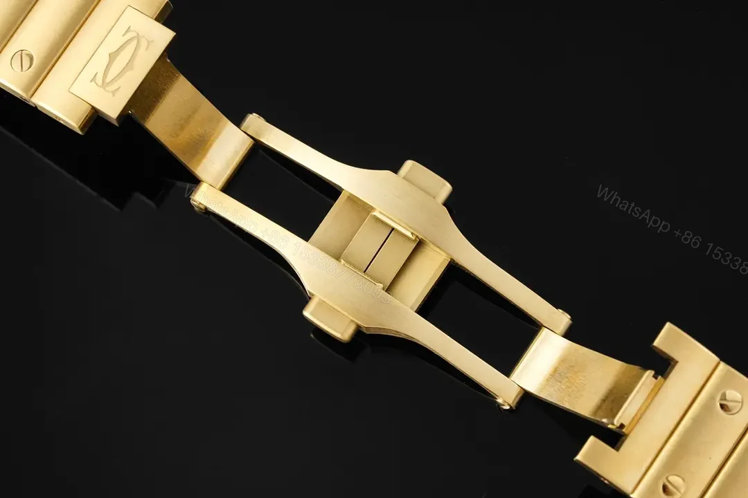 View 9 of JF Factory Cartier Santos de Cartier Women’s Watch – Stainless Steel and Gold with White Dial, Blue Hands, and Brown Leather Strap