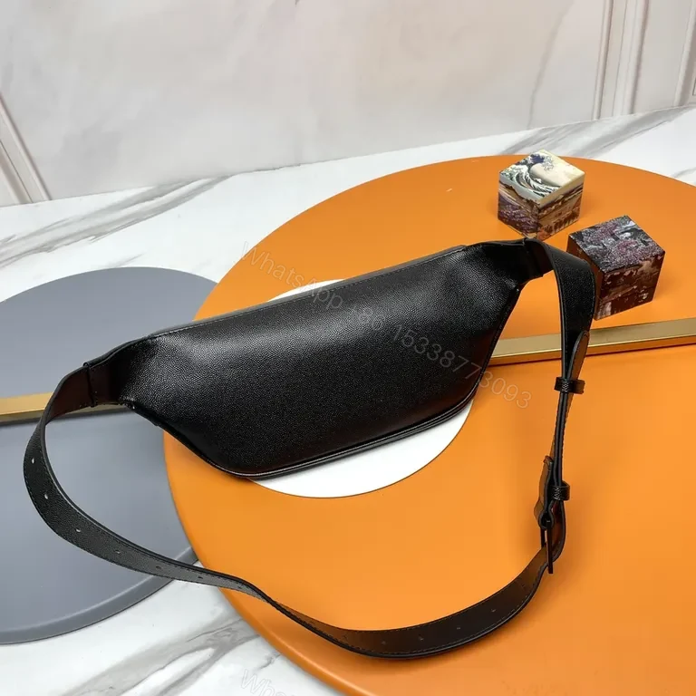 View 9 of Sleek Black Leather Belt Bag with Monogram Accent