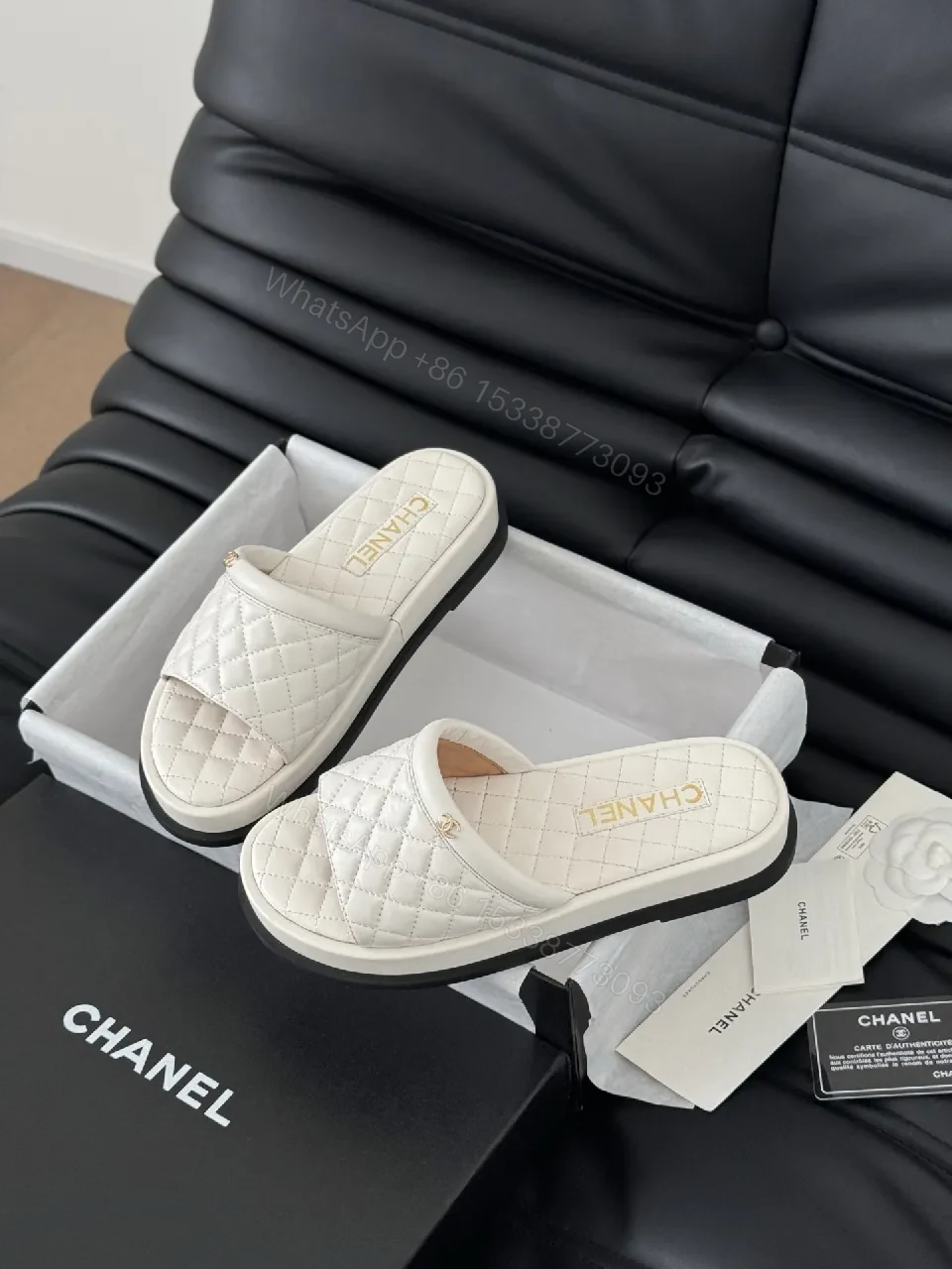 View 2 of Quilted Embossed Slides: Luxury Comfort Casual Footwear