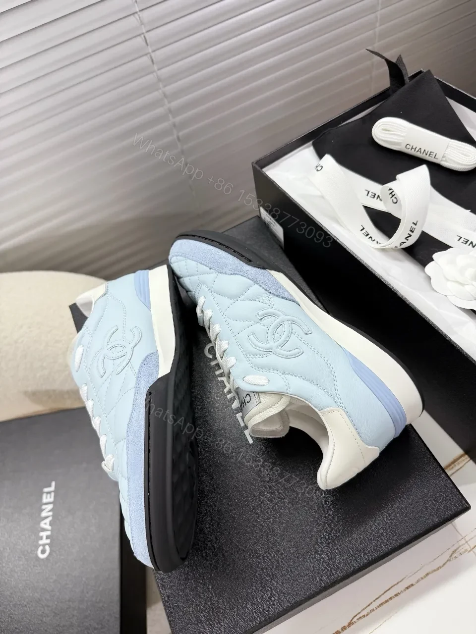 View 7 of Quilted Blue Low-Top Sneakers: Luxe Everyday Comfort