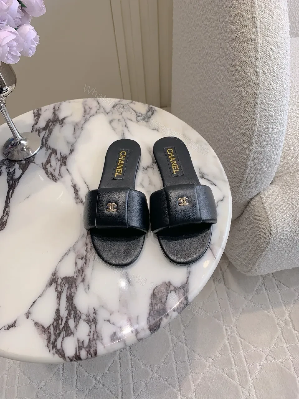 View 5 of Black Faux Leather Slide Sandals - Luxe Minimalist Comfort