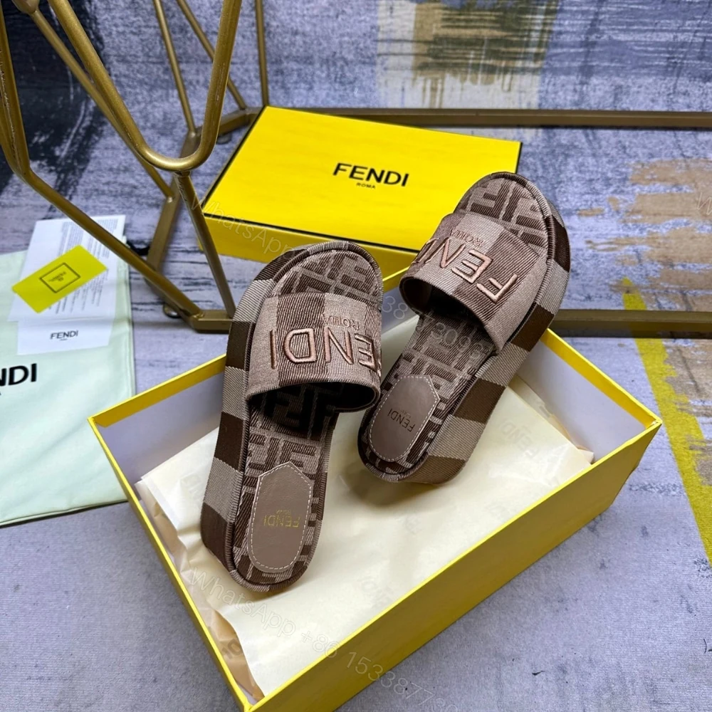 View 3 of FENDI SUNSHINE FLATFORM SLIDES BROWN 8R8515AORHF1P95