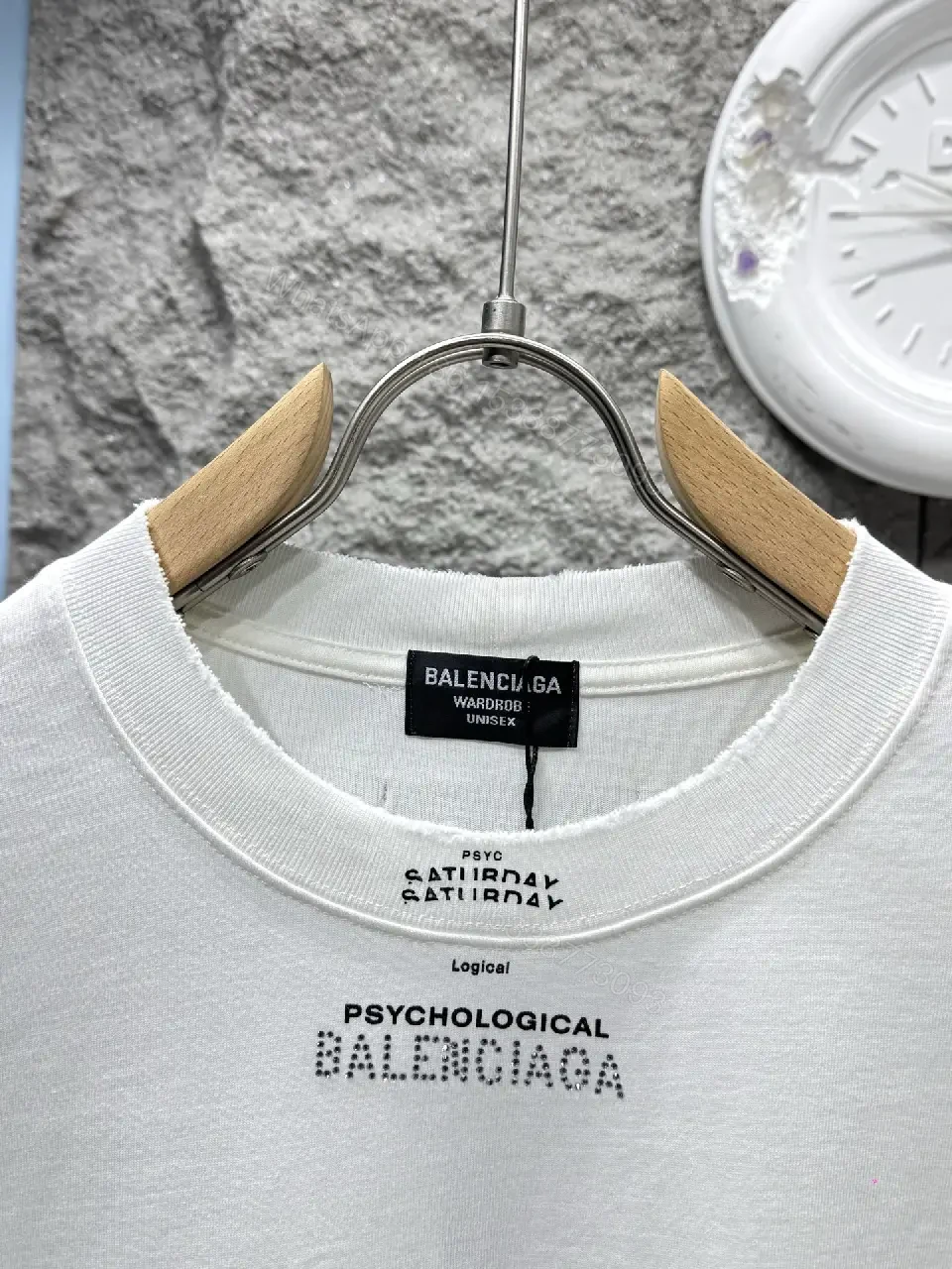 View 10 of White Cotton Crew-Neck T-shirt: Psychological Balenciaga Print