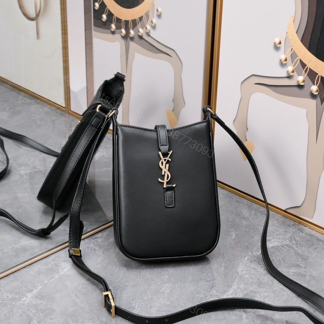 View 2 of Saint Laurent Le 5 A 7 Mini Vertical In Shiny Leather With Bronze Metal In Black 19cm