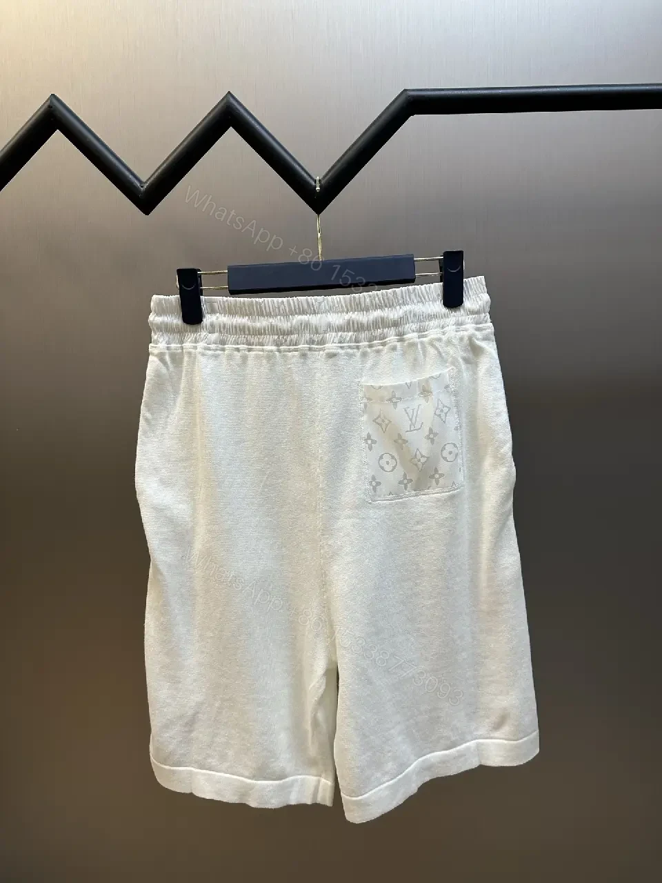 View 2 of White Knit Monogram-Pattern Shorts with Drawstring Comfort