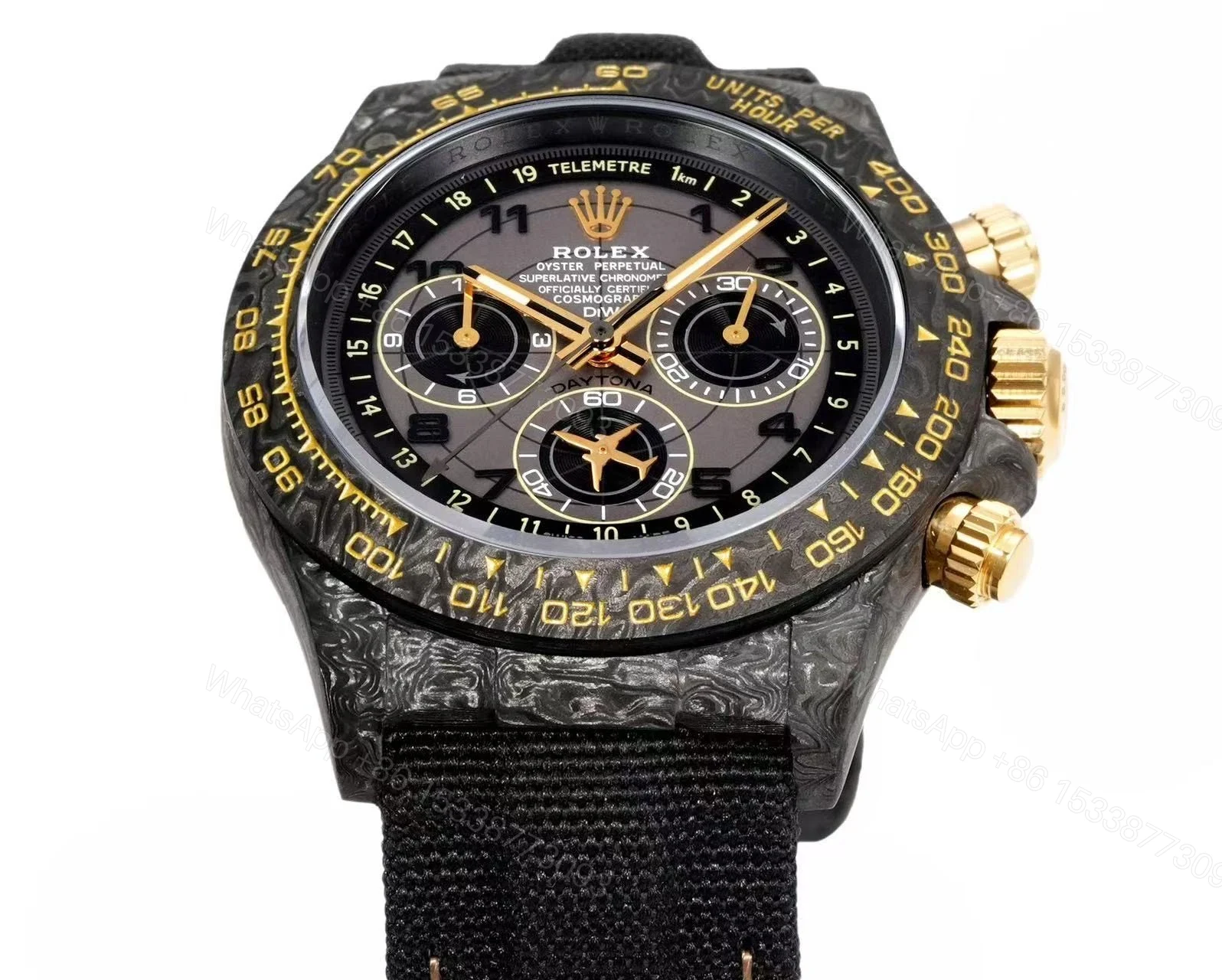 View 9 of DIW Rolex Daytona Super Clone – Carbon Fiber & Gold Detailing