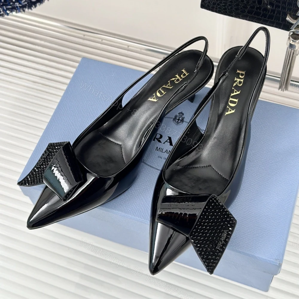 View 2 of 高仿Prada*1I345N水鑽蝴蝶結高踭鞋漆皮黑色5.5CM免檢版