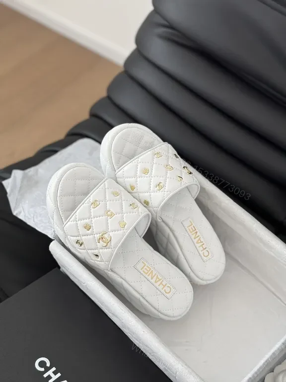 View 3 of Chanel-Inspired Quilted White Slides: All-Day Comfort