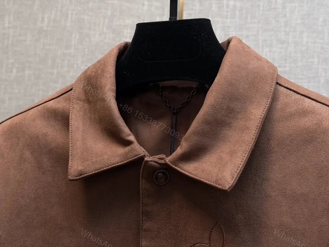 View 4 of Brown Monogram-Texture Canvas Jacket with Embossed Pattern