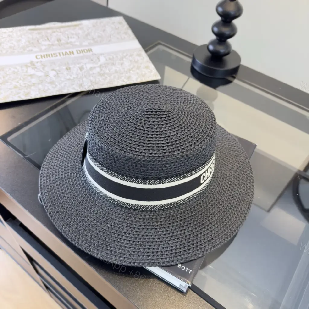 View 2 of Dark Gray/Black Straw Fedora-Round Crown Hat with Dior Ribbon