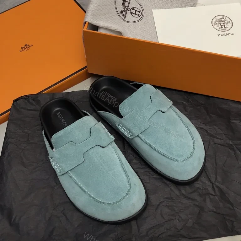 Powder Blue Suede Driving Slippers – Luxury Hermes-Inspired Style — view 1