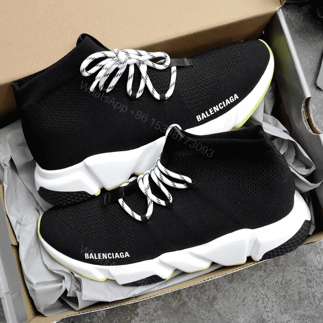 View 2 of BALENCIAGA SPEED TRAINER LACE UP BLACK WHITE – BB16
