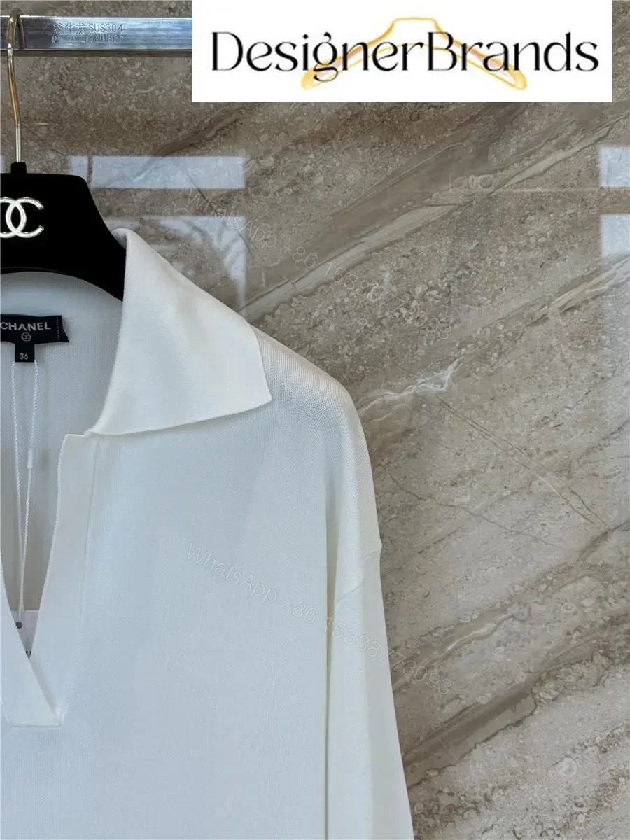 View 4 of Chanel White Long-Sleeve Collared Knit Sweater