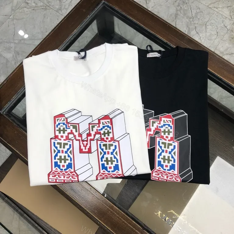 View 7 of Graphic Moncler Tee: Bold M Motif in Premium White Cotton Tee
