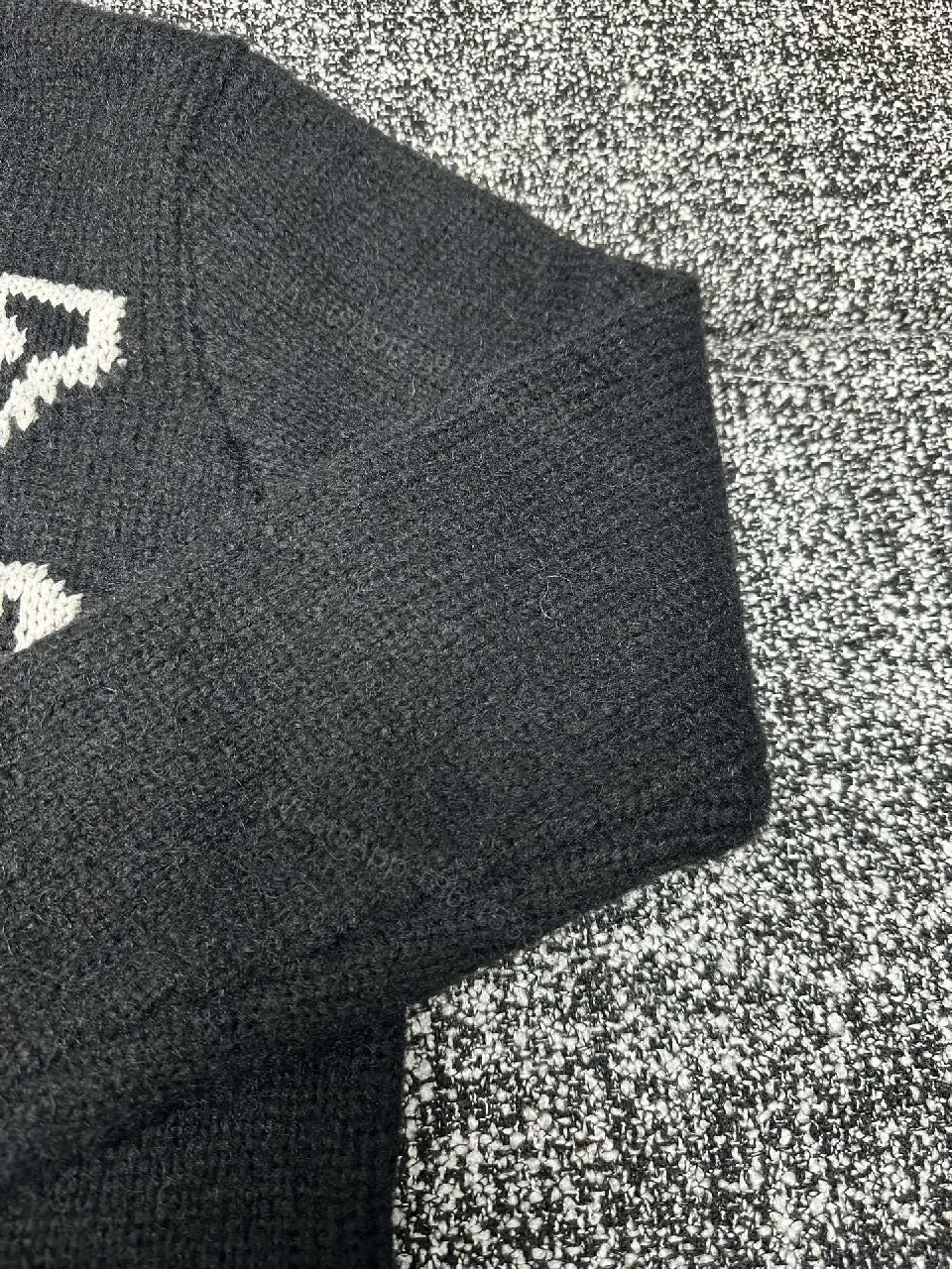 View 9 of Statement Cardigan with Monogram Knit, Black, Unisex, Button Front, Cardigan